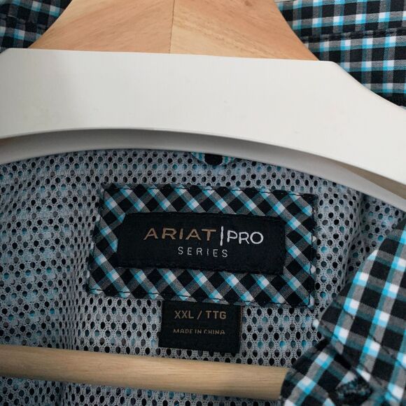 Ariat Pro Series Shirt Mens XXL Button Down Long Sleeve Plaid Fishing Turquoise - Picture 6 of 7